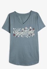 Plus Size Floral Embroidered Blessed Mama Classic Fit Graphic Tee, C4199, small