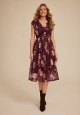 Floral Mesh Flutter Sleeve Midi Dress, C1524, small