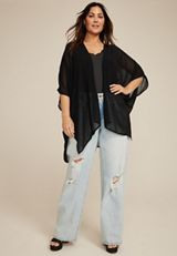 Black Sheer Crinkle Kimono, C106, small
