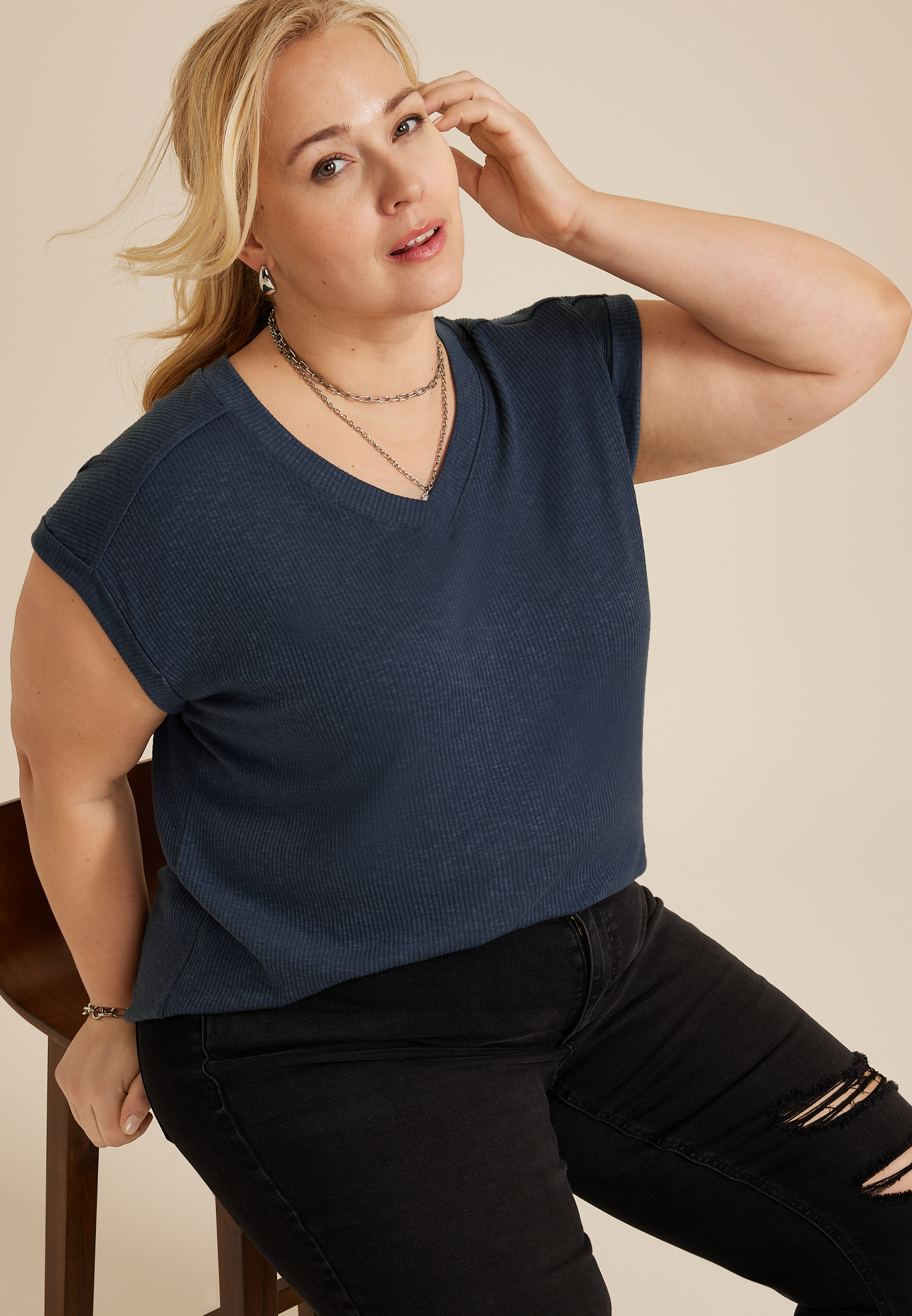 Plus Size 24/7 Berkley V Neck Tee, C1505, large