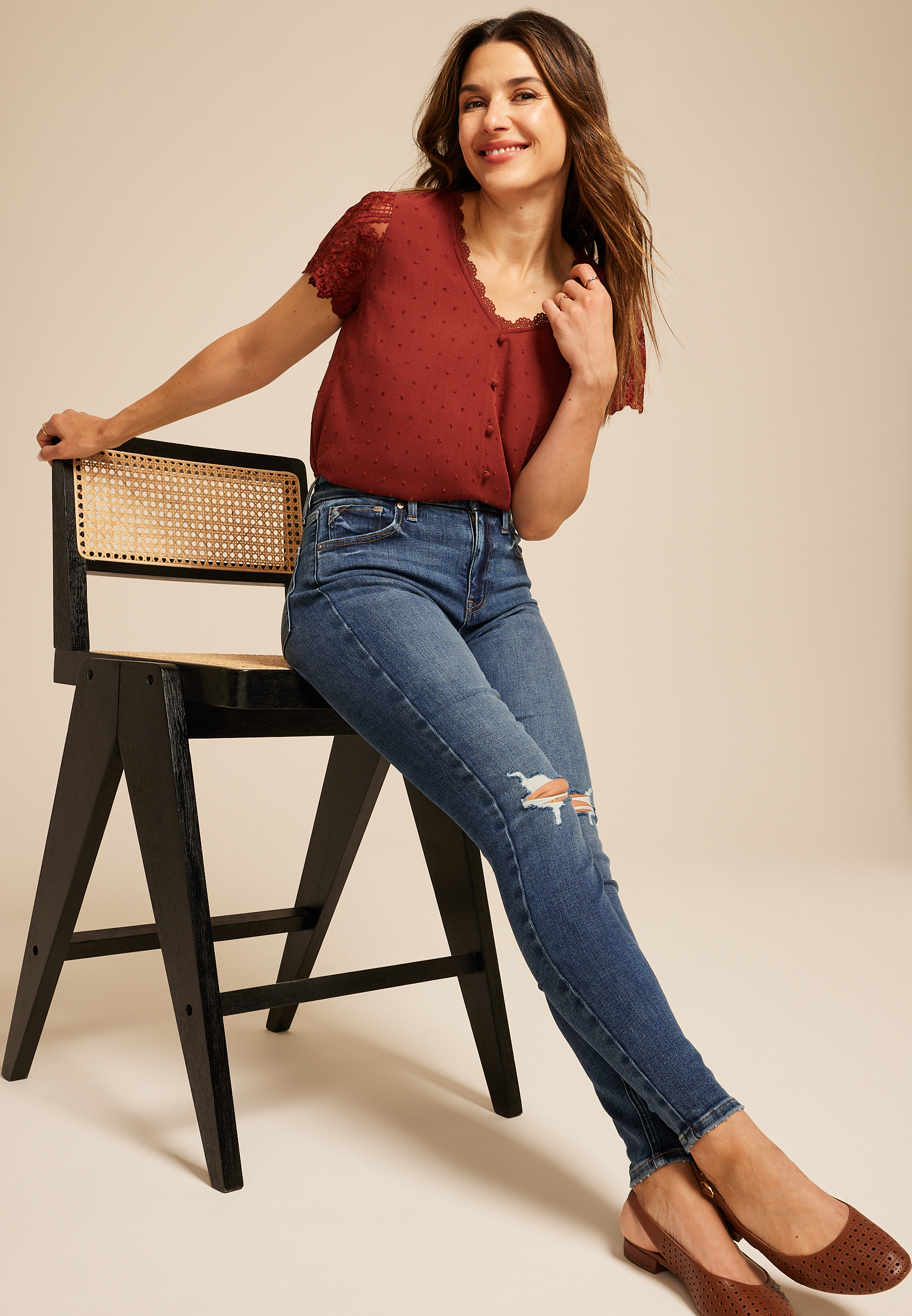 edgely&trade; Dark High Rise Ripped Cheeky Super Skinny Jean