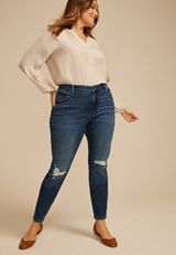 Plus Size edgely™ Dark High Rise Ripped Cheeky Super Skinny Jean, C258, small