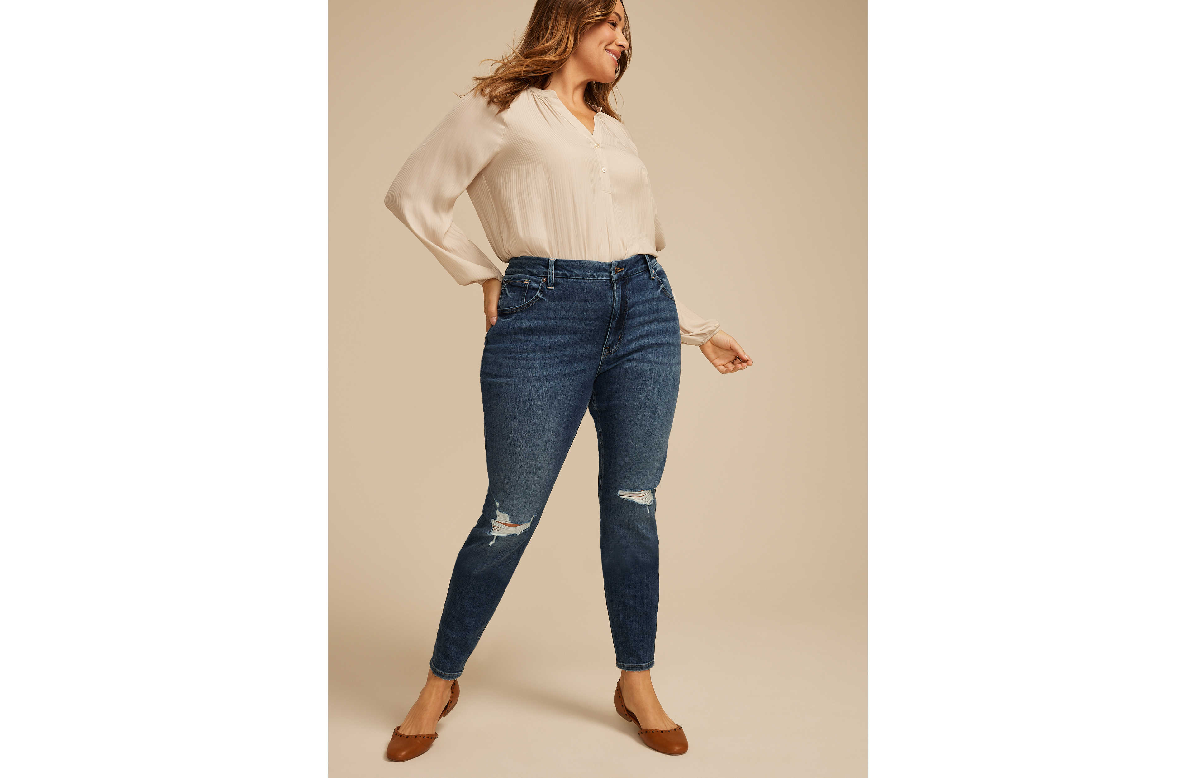 Plus edgely™ Dark High Rise Ripped Cheeky Super Skinny Jean
