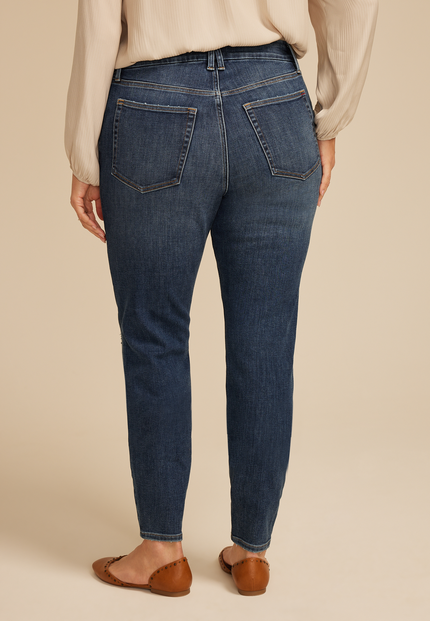Plus Size edgely™ Dark High Rise Ripped Cheeky Super Skinny Jean, C258, large