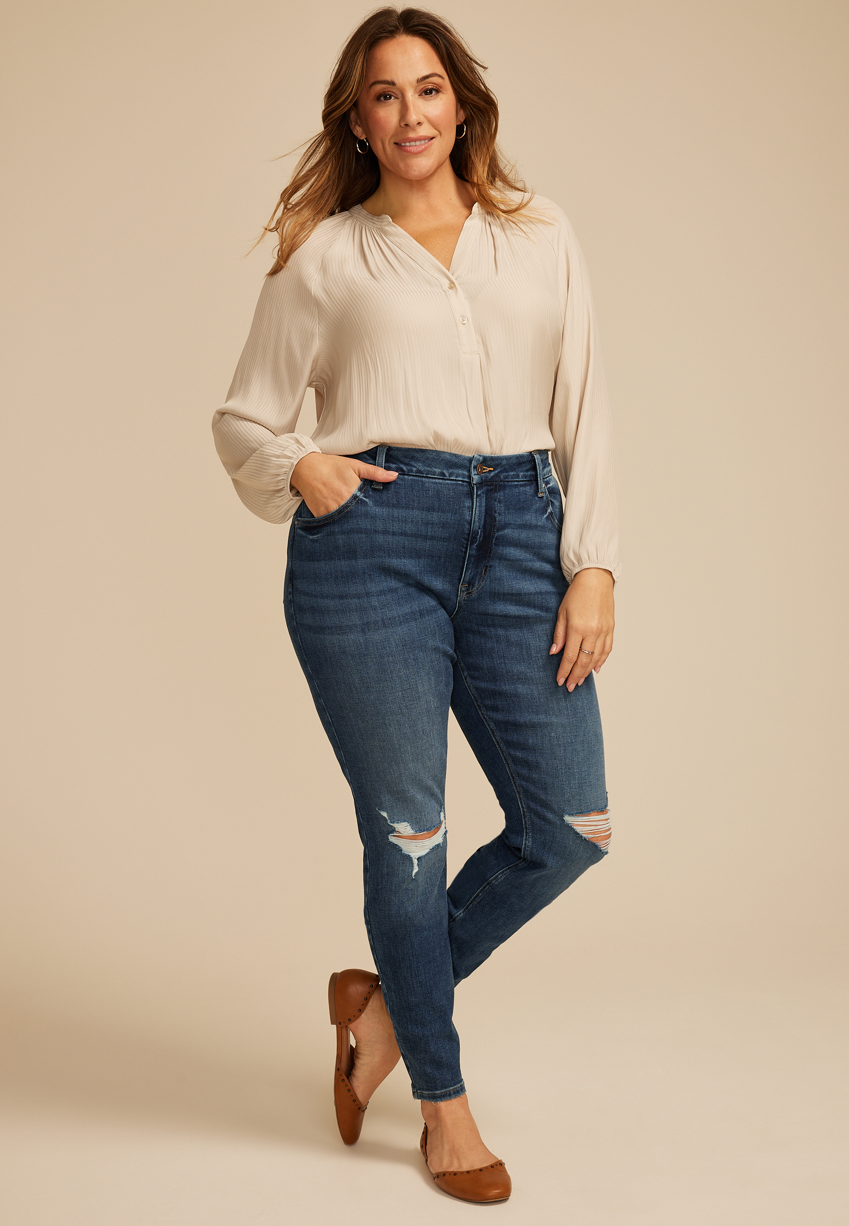 Plus Size edgely™ Dark High Rise Ripped Cheeky Super Skinny Jean, C258, large