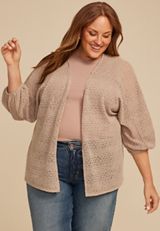 Plus Size Crochet Blouson Sleeve Kimono, C5341, small