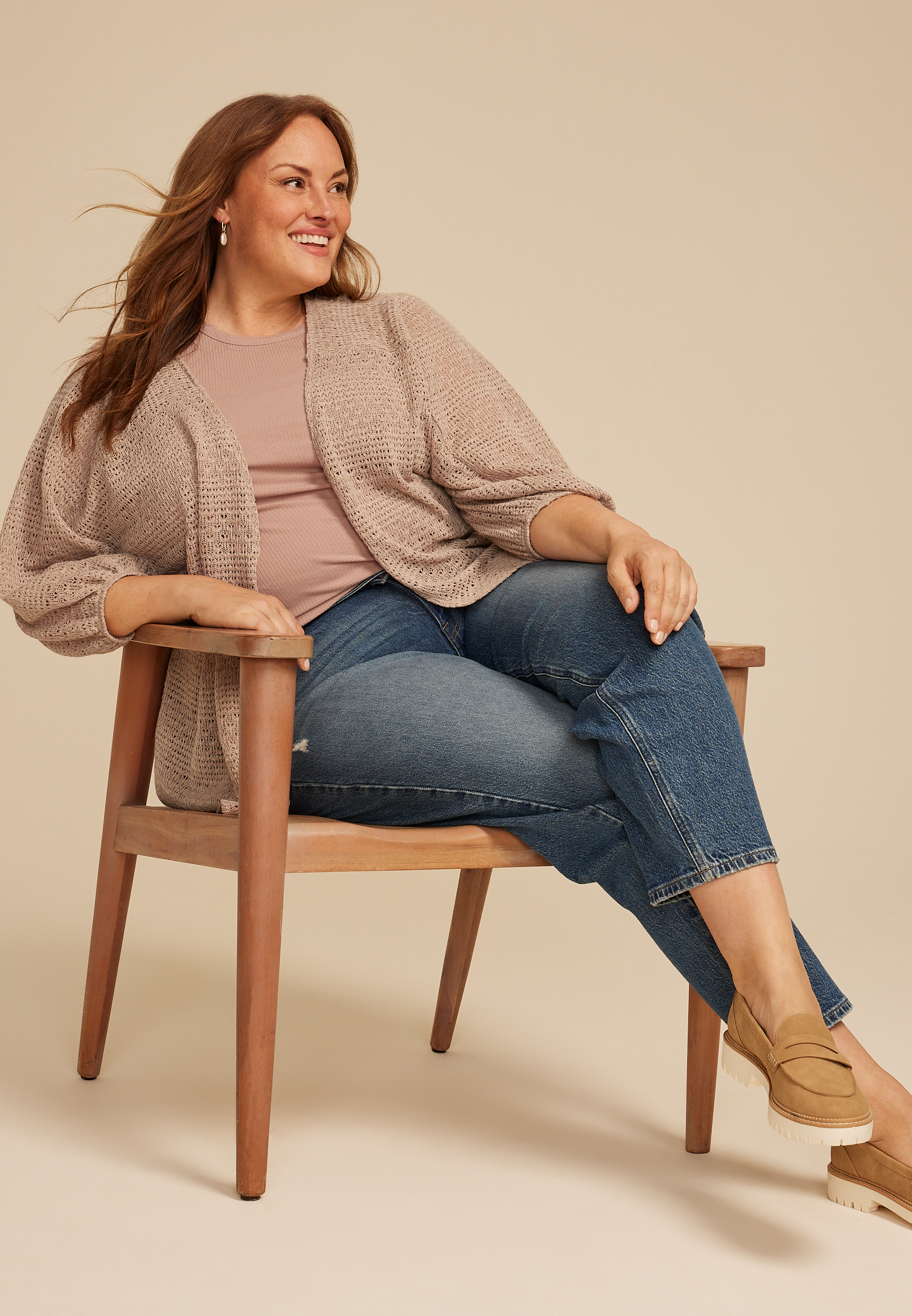 Plus Size Crochet Blouson Sleeve Kimono, C5341, large
