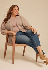 Plus Size Crochet Blouson Sleeve Kimono, C5341, small