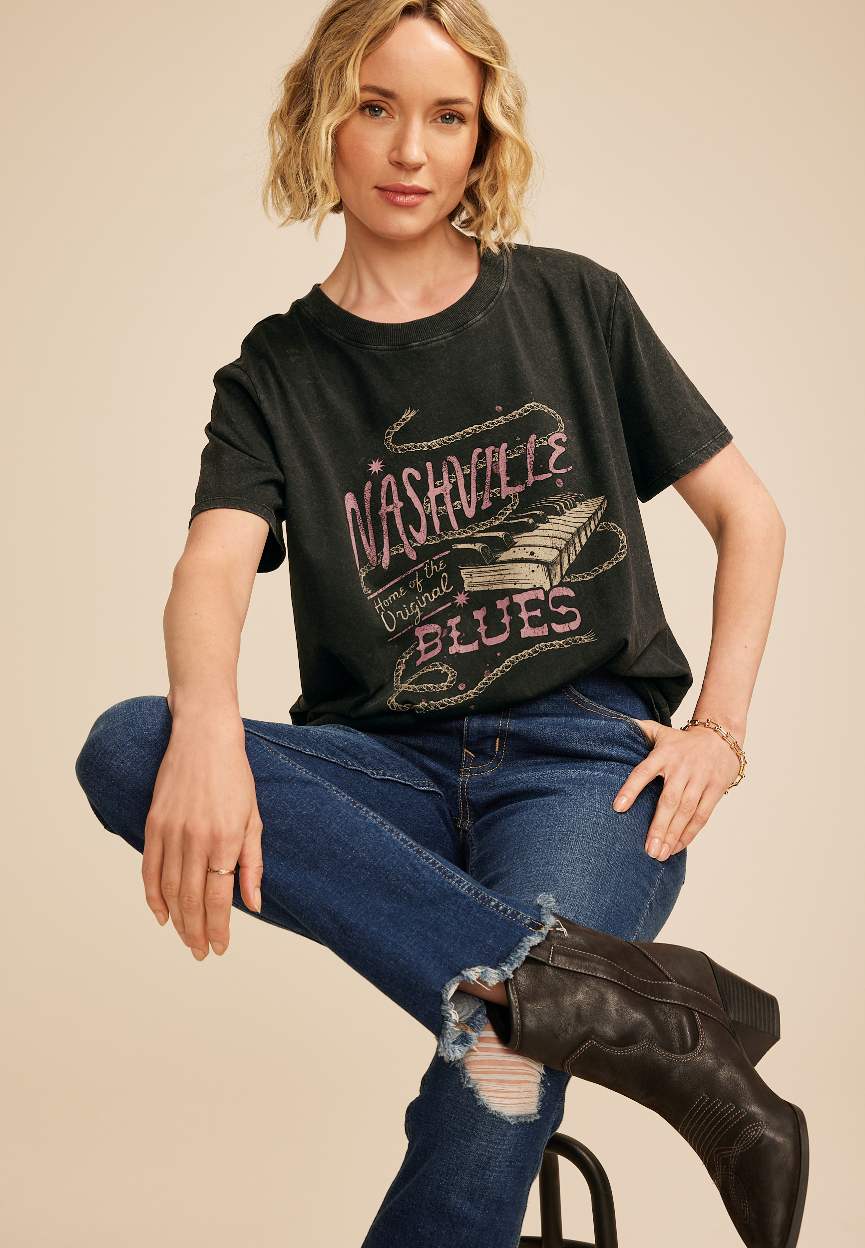 Nashville Home Of The Original Blues Oversized Fit Graphic Tee