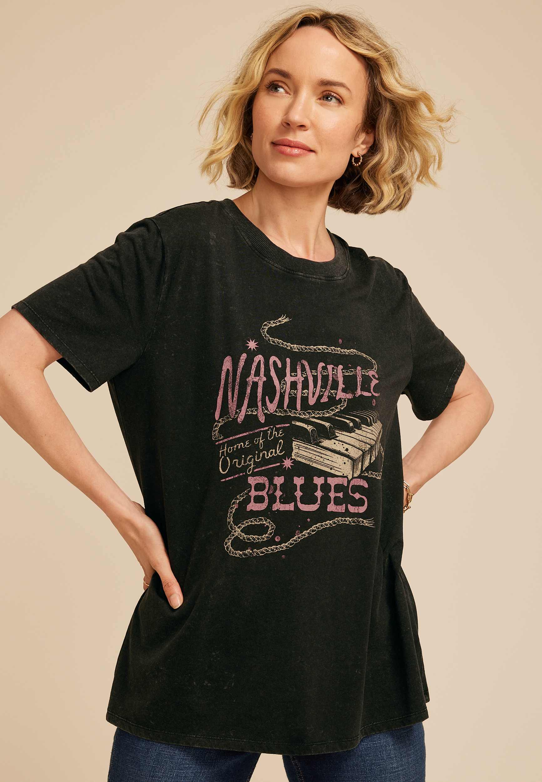 Nashville Home Of The Original Blues Oversized Fit Graphic Tee, C106, large