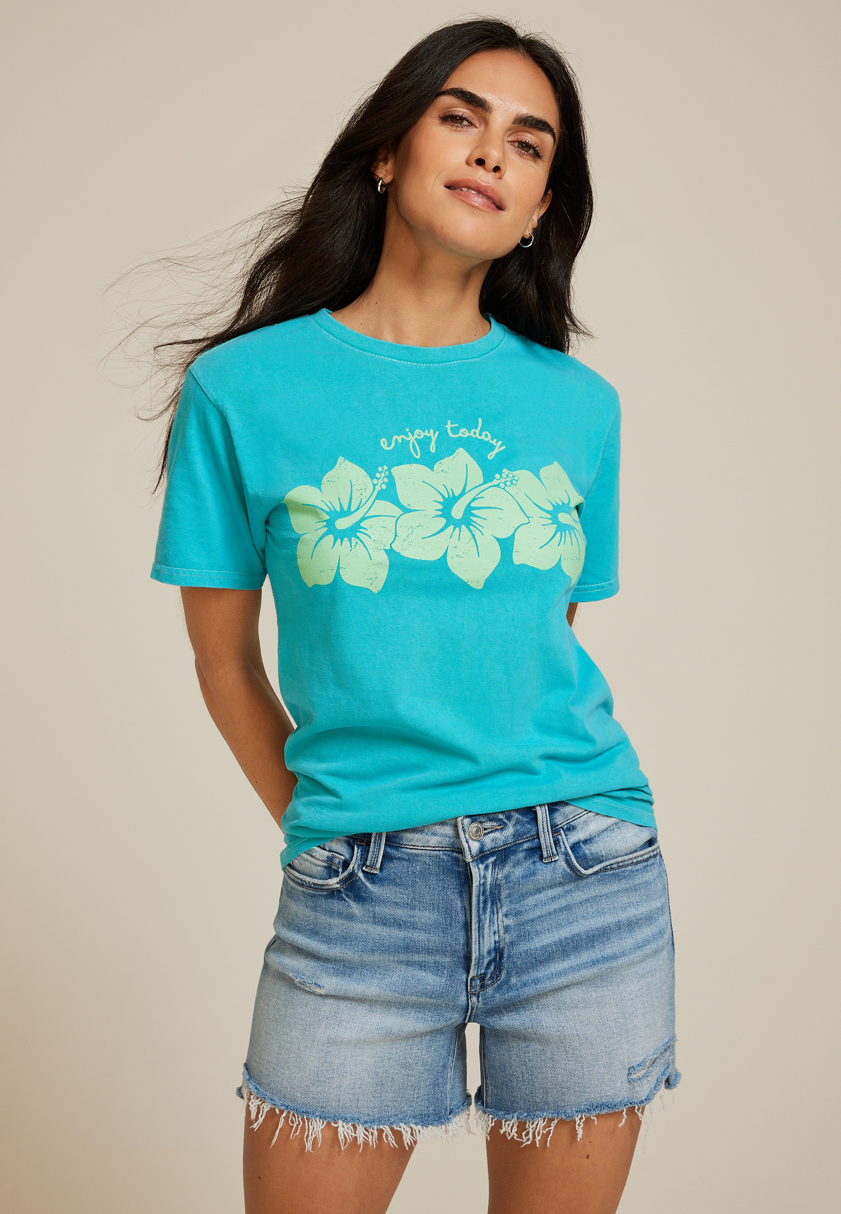 Hibiscus Enjoy Today Relaxed Fit Graphic Tee, C3453, large