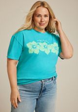 Plus Size Hibiscus Enjoy Today Relaxed Fit Graphic Tee, C3453, small