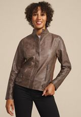 Faux Leather Biker Jacket, C5161, small