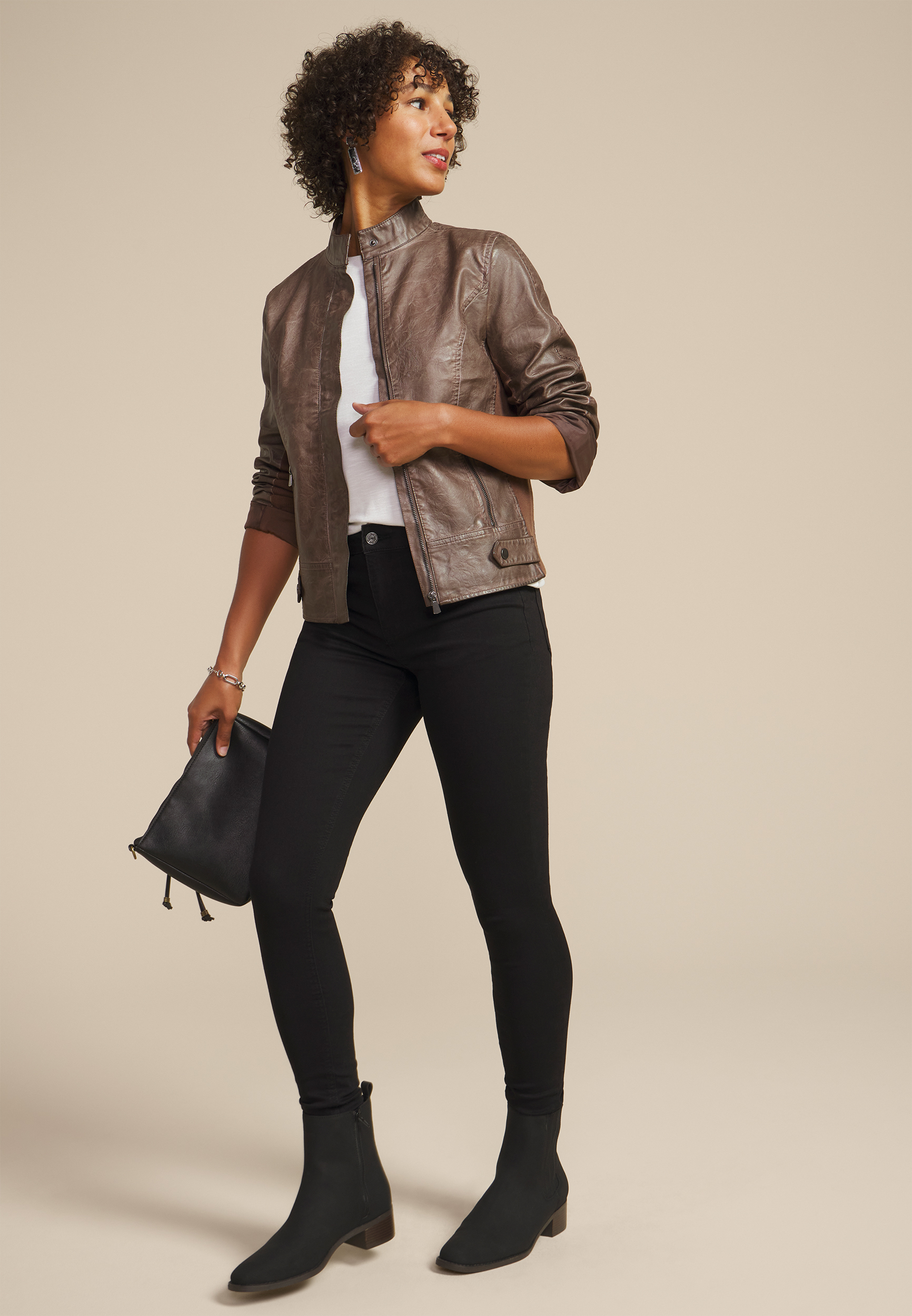 Faux Leather Biker Jacket, C5161, large