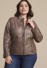 Plus Size Faux Leather Biker Jacket, C5161, small