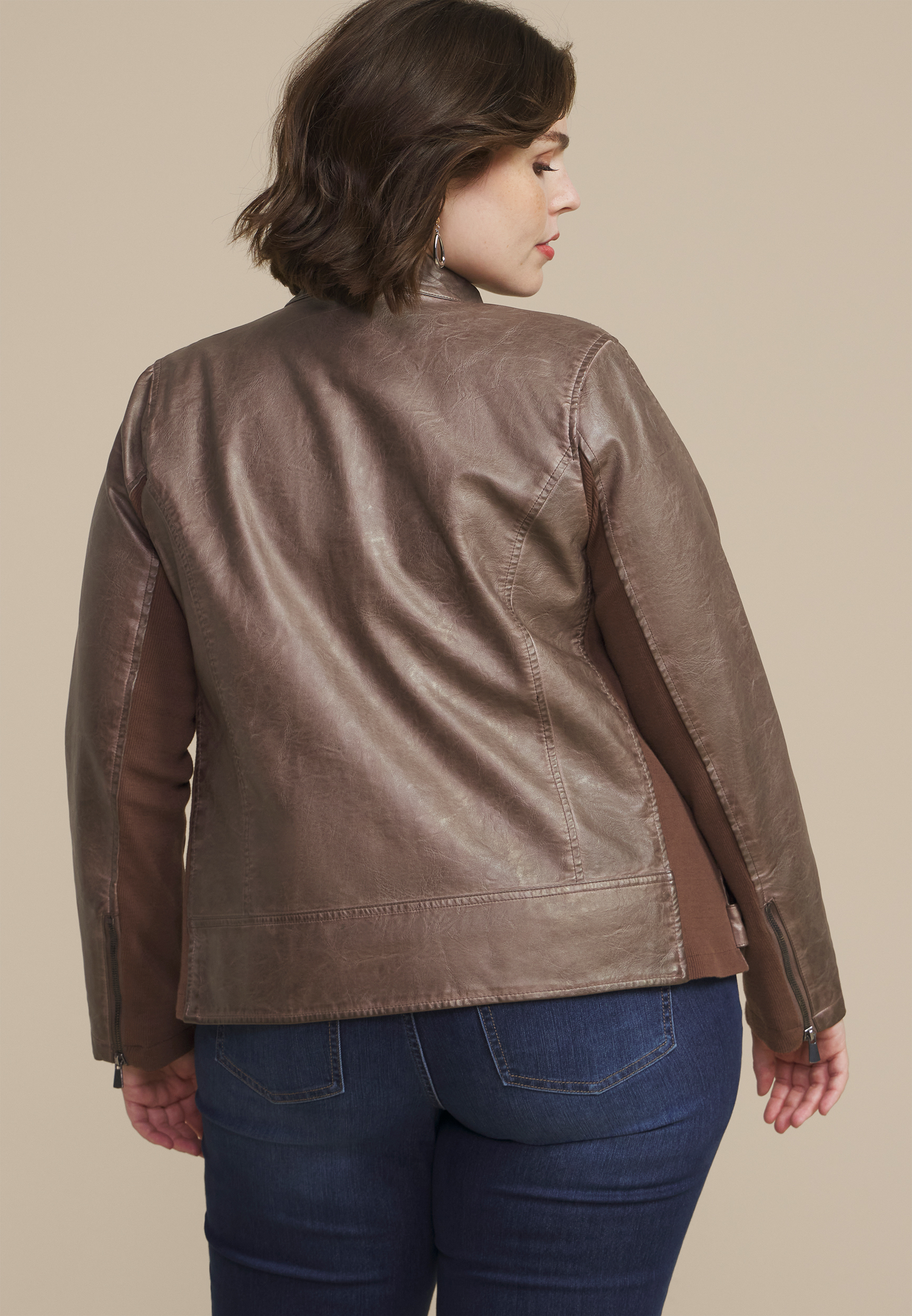 Plus Size Faux Leather Biker Jacket, C5161, large