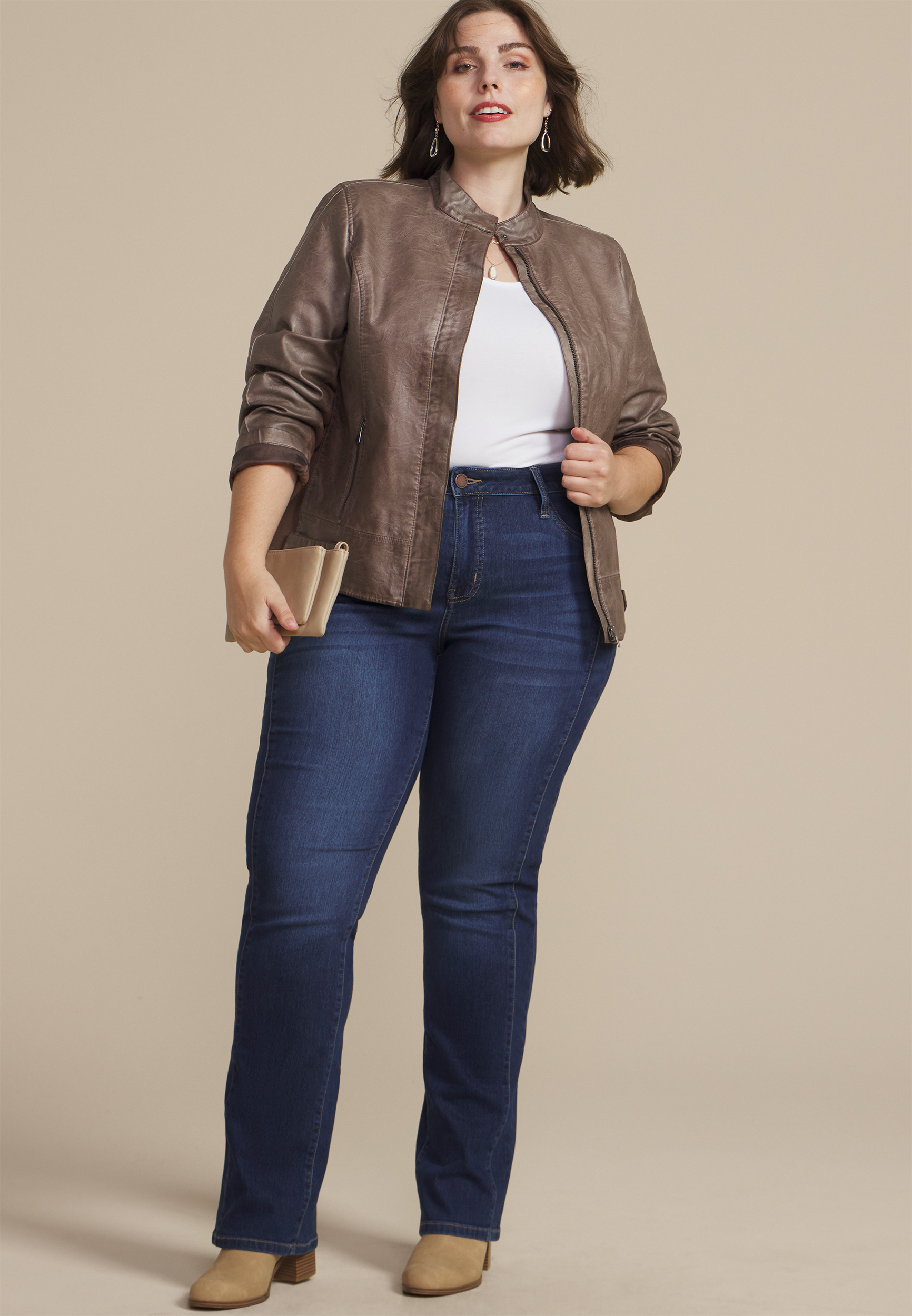 Plus Size Faux Leather Biker Jacket, C5161, large
