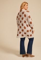 Plus Size Fall Leaf Fair Isle Open Front Cardigan, C9883, small