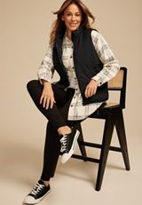 Plus Size Lightweight Quilted Vest, BLACK, small