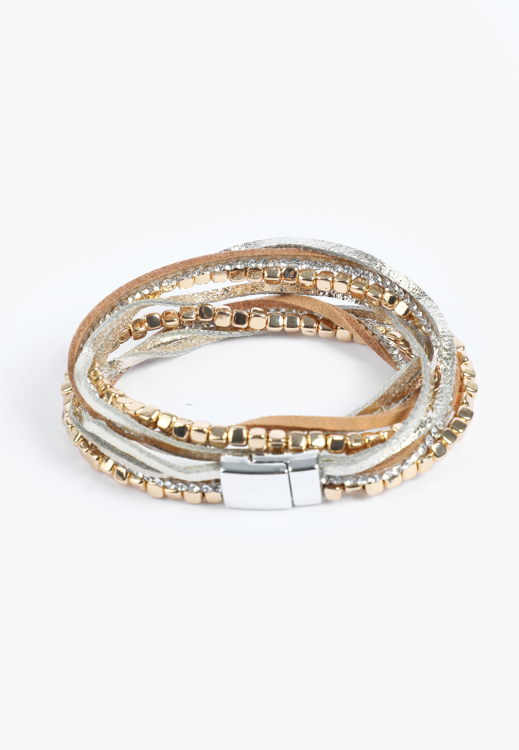 Neutral Beaded Multi Row Magnetic Bracelet