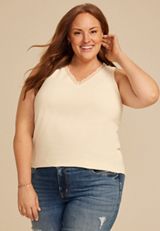 Plus Size Lace Trim V Neck Tank Top, C9747, small