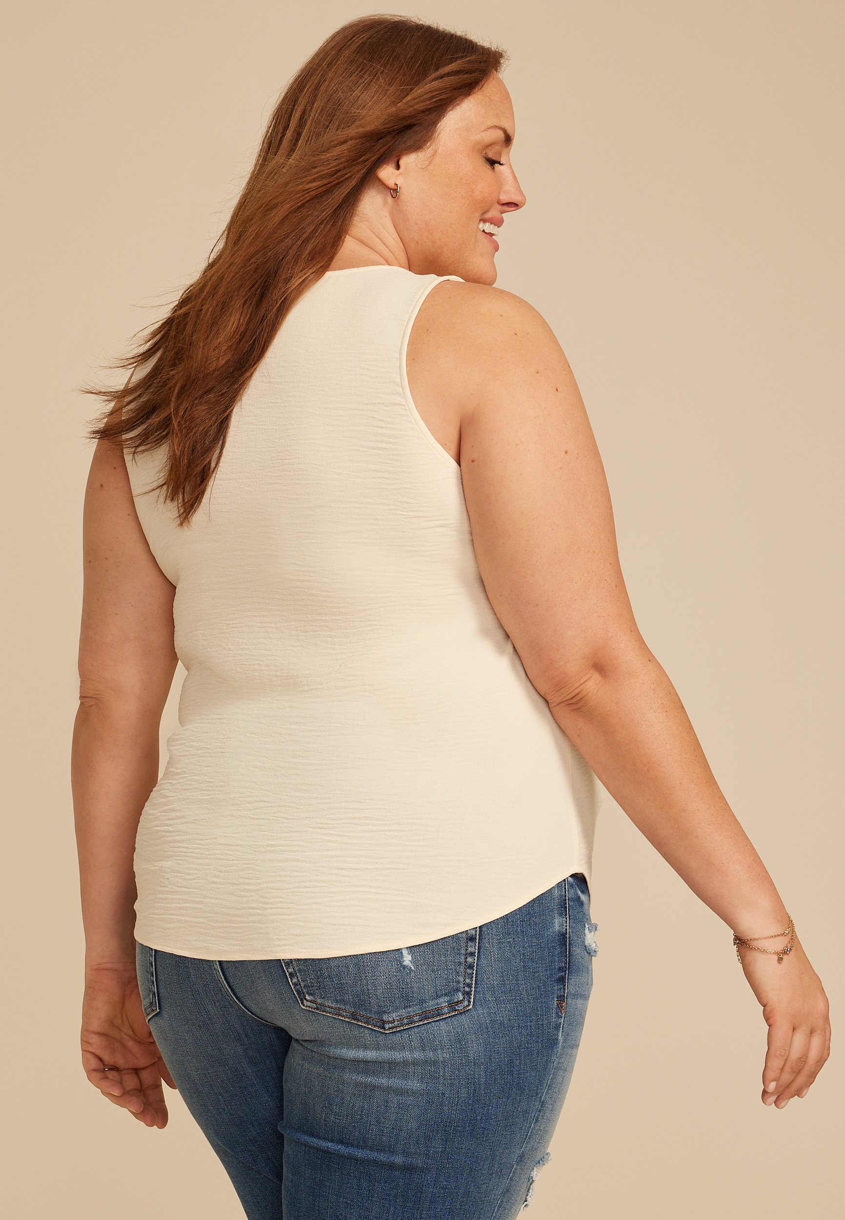 Plus Size Lace Trim V Neck Tank Top, C9747, large