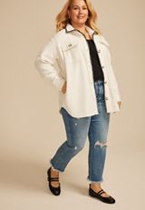 Plus Size Whipstitch Shacket, C6007, small