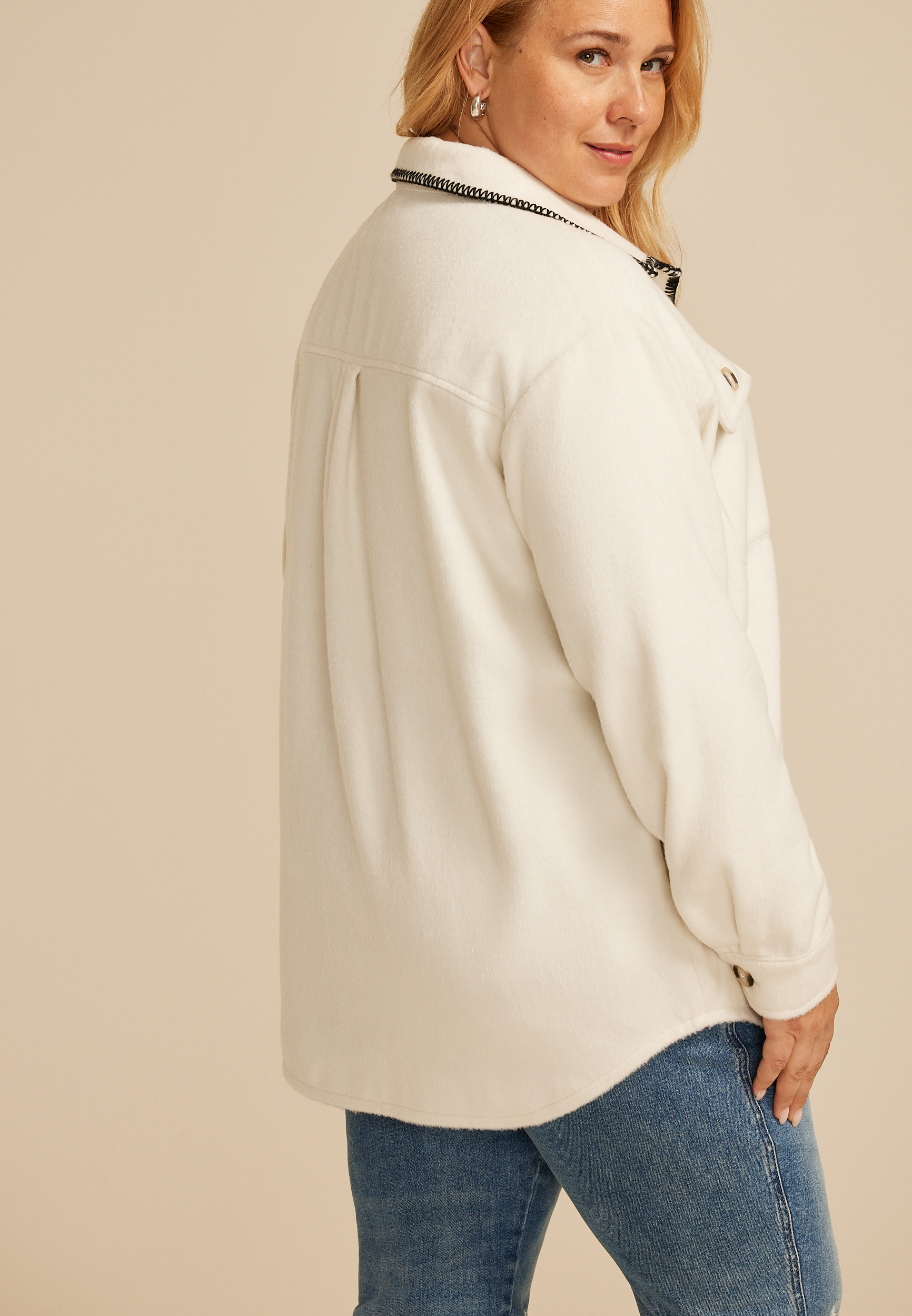Plus Size Whipstitch Shacket, C6007, large