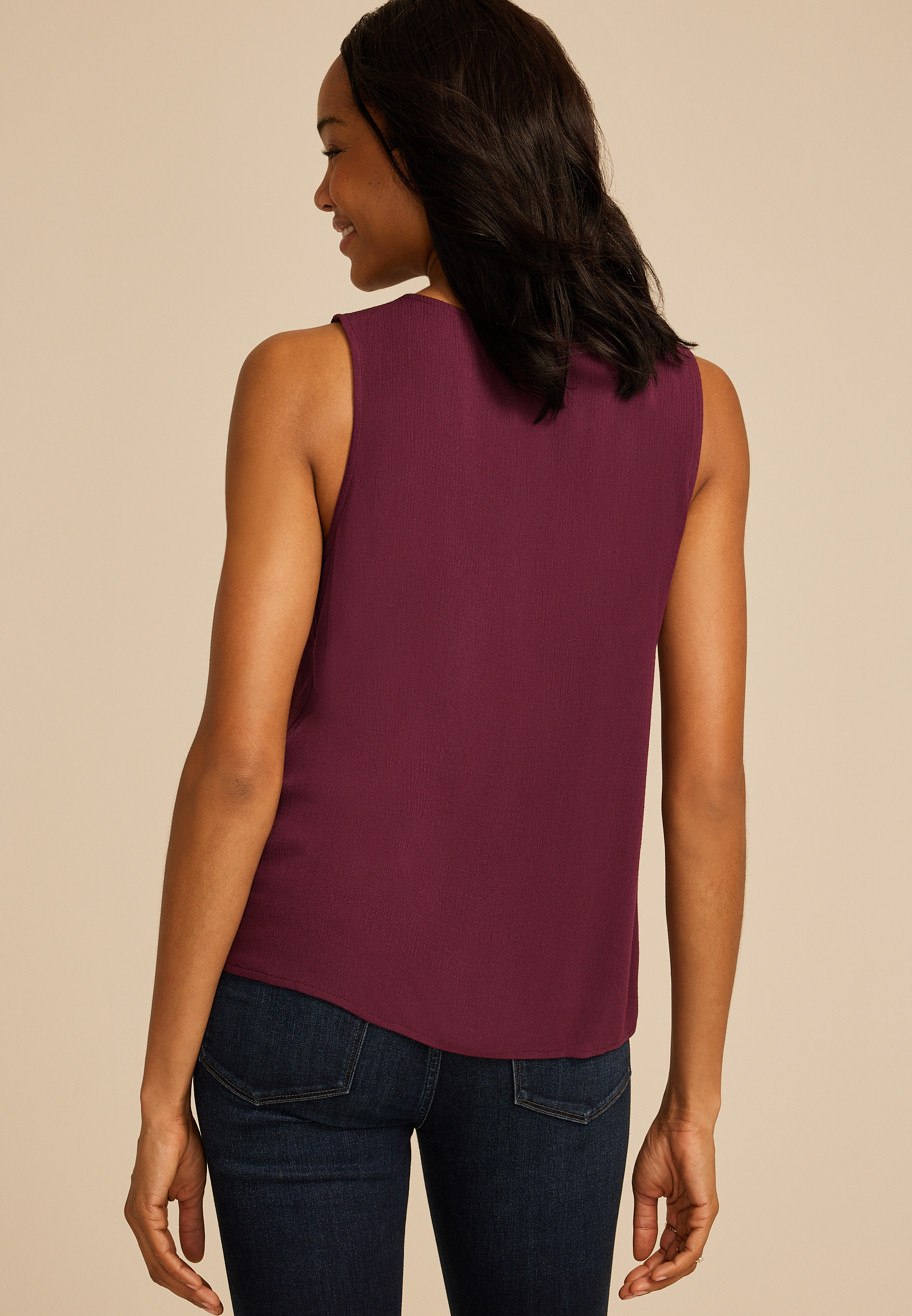 Lace Trim V Neck Tank Top, FIG, large
