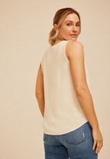 Lace Trim V Neck Tank Top, COFFEE CREAMER, small
