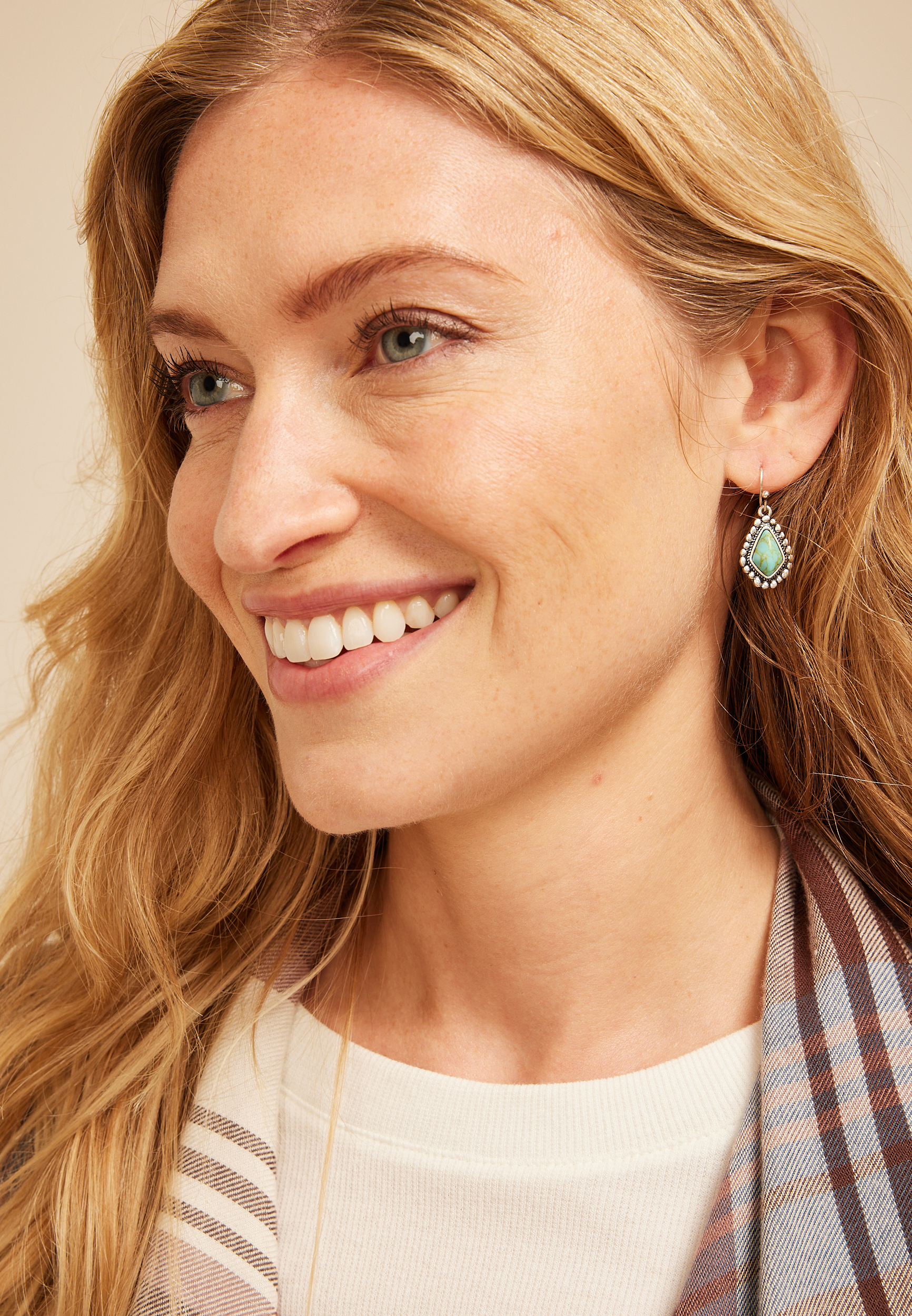 Turquoise Stone Drop Earrings, C431, large