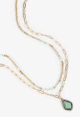 Turquoise Beaded Layered Necklace, GOLD, small