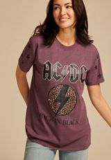 ACDC Back in Black Leopard Print Oversized Fit Graphic Tee, C830, small