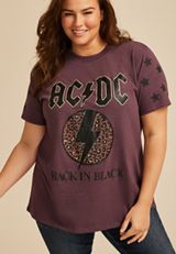 Plus Size ACDC Back in Black Leopard Print Oversized Fit Graphic Tee, BURGUNDY, small