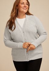 Plus Size French Terry Button Front Cardigan, , small