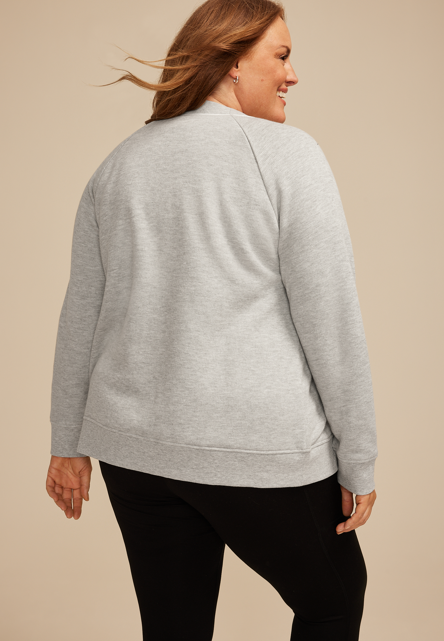 Plus Size French Terry Button Front Cardigan, , large