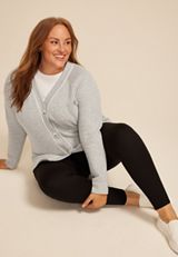 Plus Size French Terry Button Front Cardigan, , small