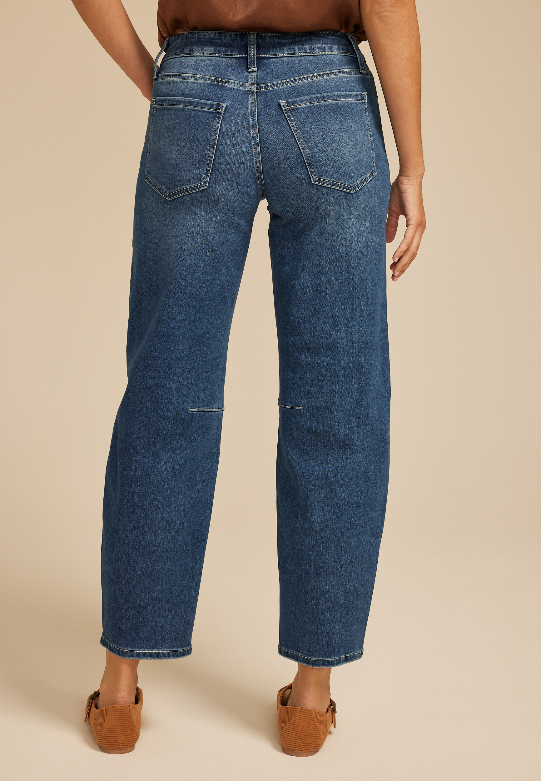 Dark Mid Rise Barrel Jean, C258, large