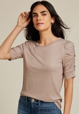 Ruched Puff Sleeve Top, C155, small
