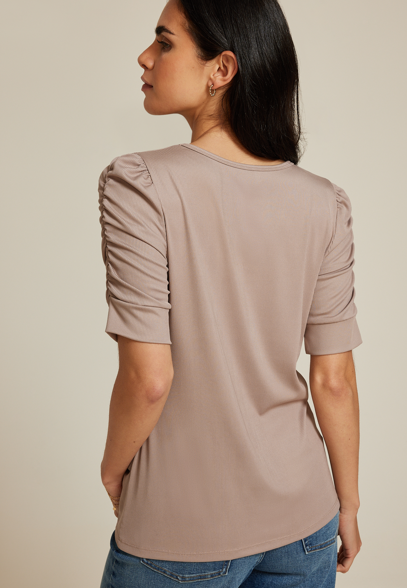 Ruched Puff Sleeve Top, C155, large