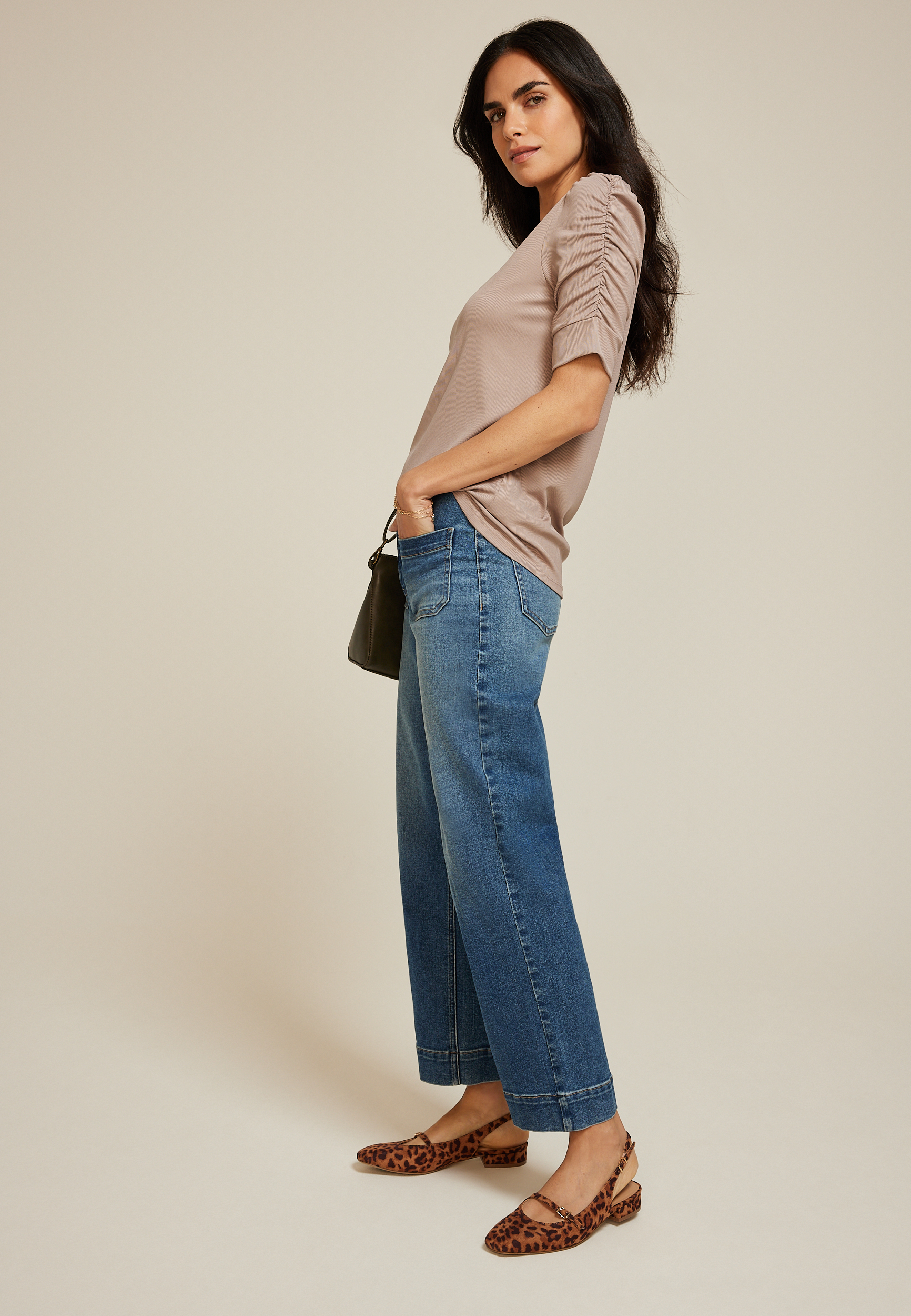 Ruched Puff Sleeve Top, C155, large