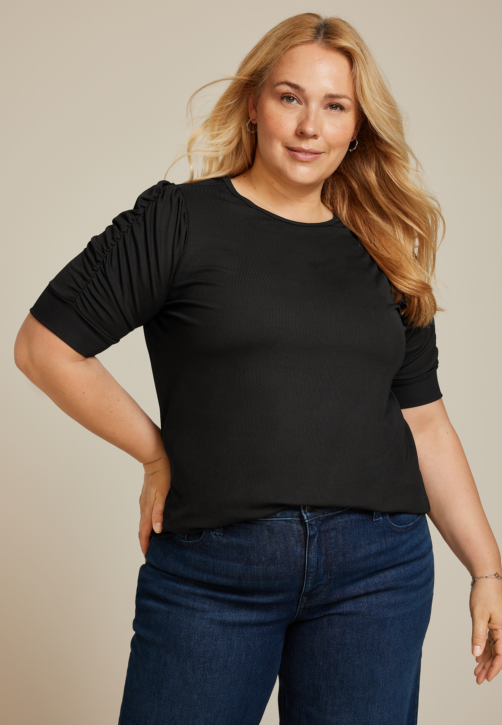 Plus Size Ruched Puff Sleeve Top