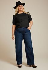 Plus Size Ruched Puff Sleeve Top, C106, small