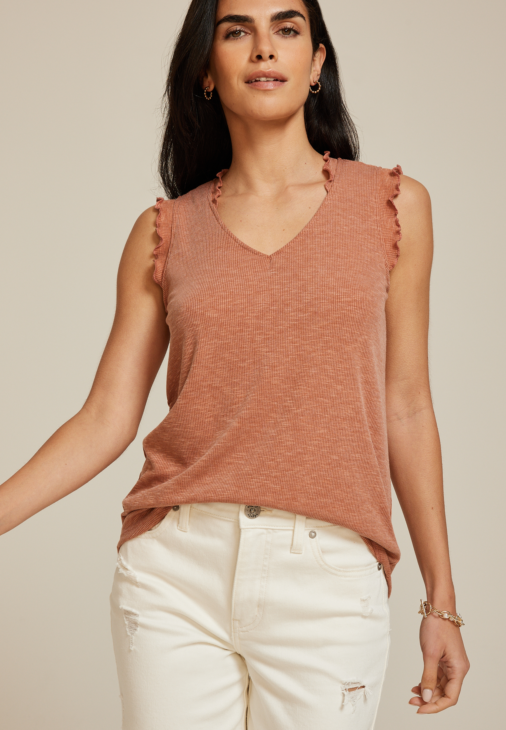 Ruffle Trim V Neck Tank Top