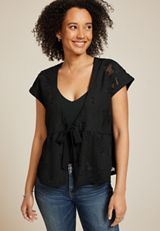 Studio Y Jacquard Front Tie Peplum Cardigan, BLACK, small