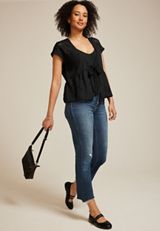 Studio Y Jacquard Front Tie Peplum Cardigan, BLACK, small