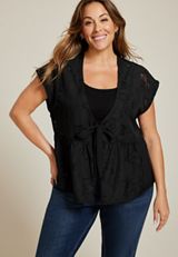 Plus Size Studio Y Jacquard Front Tie Peplum Cardigan, C106, small