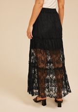 Studio Y Black Floral Lace Maxi Skirt, BLACK, small