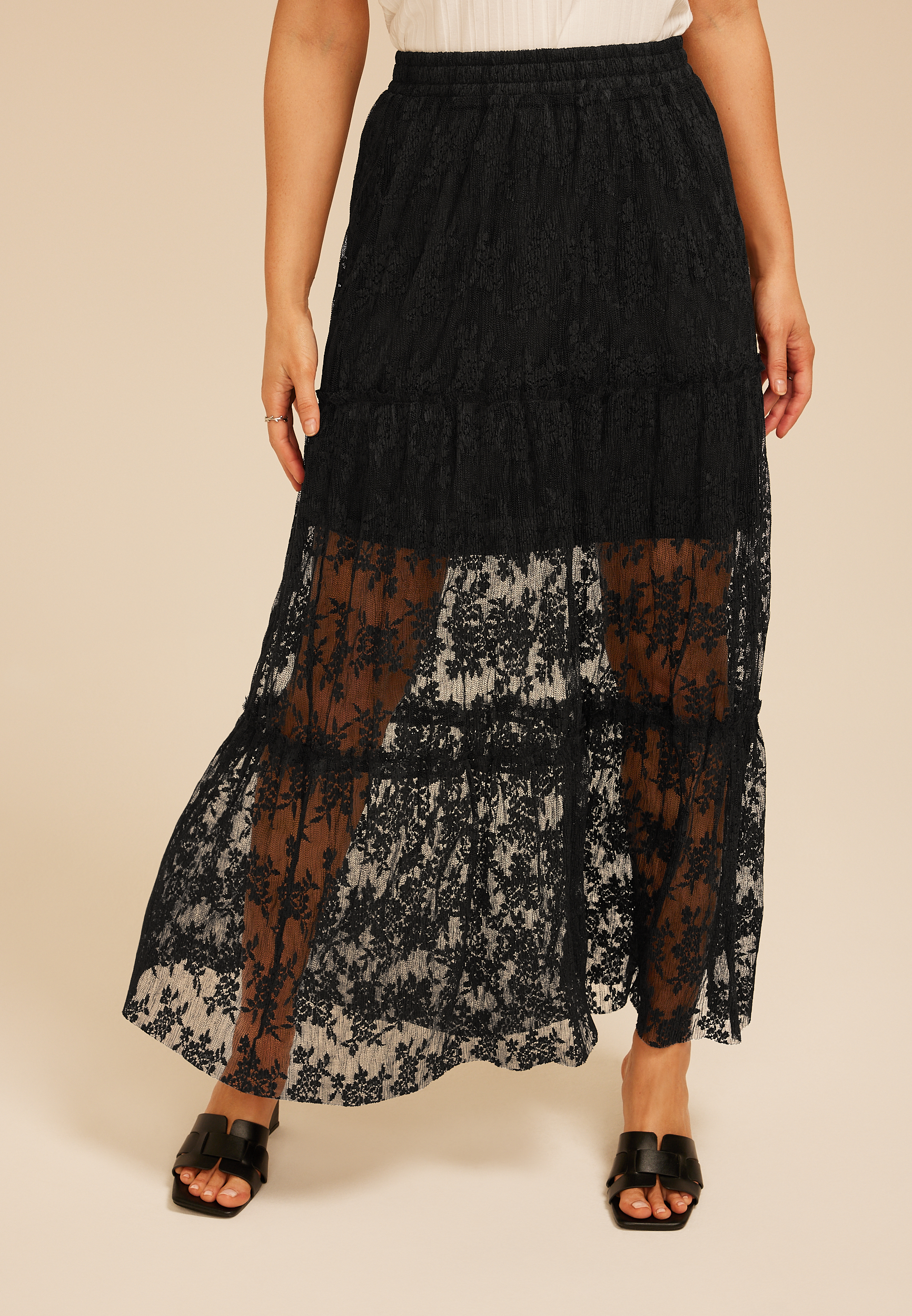 Studio Y Black Floral Lace Maxi Skirt, BLACK, large