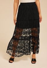 Studio Y Black Floral Lace Maxi Skirt, BLACK, small